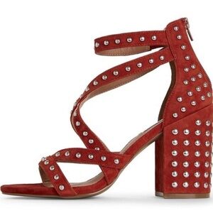 Steve Madden Fara Rust Leather Studded Strappy Block Heel Sandals